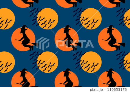 Witch Silhouette and Bats Halloween Pattern Witch Silhouette and Bats Halloween Pattern 119653176