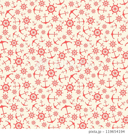 Nautical seamless pattern with ship wheels and anchors Nautical seamless pattern with ship wheels and anchors 119654194