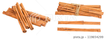 Cinnamon sticks isolated on white background with full depth of field 119654299