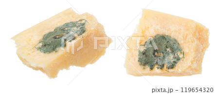 moldy parmesan cheese isolated on white background moldy parmesan cheese isolated on white background 119654320