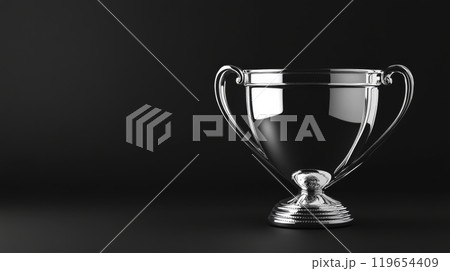 Silver trophy cup standing on dark background 119654409