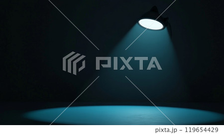 Spotlight shining on empty stage with turquoise background 119654429