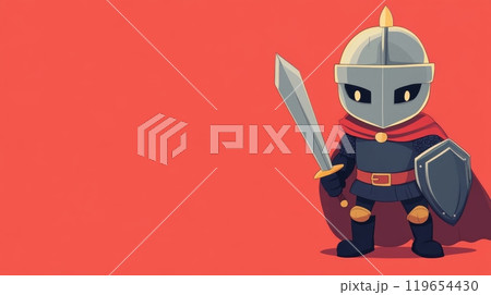 Tiny knight holding sword and shield protecting kingdom 119654430