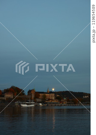 アーケシュフース要塞と満月 アーケシュフース要塞と満月 119654589