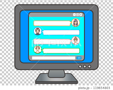 Illustration material of adult men and women chatting on a PC 2 119654803