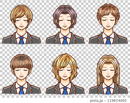 Illustration material set of adult male office worker with eyes closed Illustration material set of adult male office worker with eyes closed 119654895