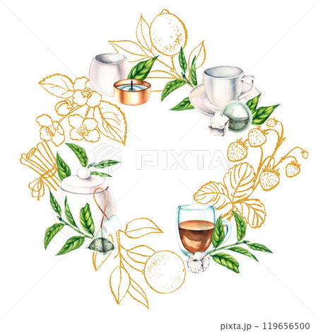 Hand painted gold tea set with herbs 119656500