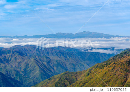 西穂高口駅展望台からの白山連峰方面（岐阜県高山市奥飛騨温泉郷） 119657035