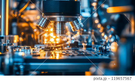 オレンジ色のあかりが光る半導体製造イメージ 119657567