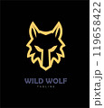 Wolf, Wild wolf. Wild dog. Stylized Canine with the sharp eye, suitable for team mascot, community icon, emblem, product identity, illustration for clothing, etc. 119658422