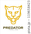 Fearless Panther. Roaring Predator. Roaring Puma. Cougar head. Elegance Roaring fang face in monogram style, combine with text 119658423