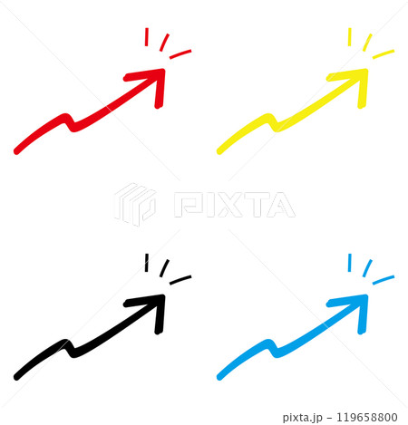 右肩上がりのシンプルな手描き風の矢印イラストセット 119658800