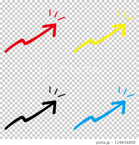 右肩上がりのシンプルな手描き風の矢印イラストセット 119658800