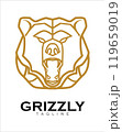 Fearless grizzly. Roaring grizzly bear. grizzly head. Elegance Roaring grizzly in monogram style, combine with text 119659019