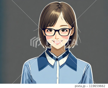 眼鏡をかけた笑顔の女性のイラスト 生成AIのイラスト素材 [119659662