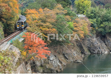水郡線「山間部の紅葉と久慈川沿いを走る列車」 水郡線「山間部の紅葉と久慈川沿いを走る列車」 119659957