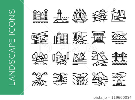 Landscape Icons Set 20 Outdoor and Nature Themed Icons 119660054