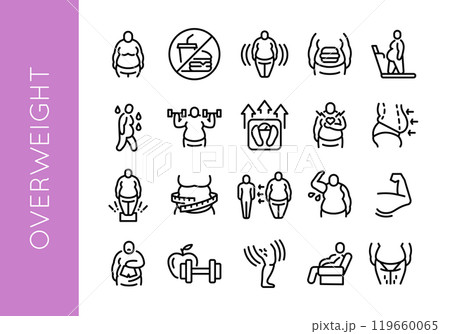 Overweight and Fitness Icons Set 20 Health and Wellness Icons 119660065