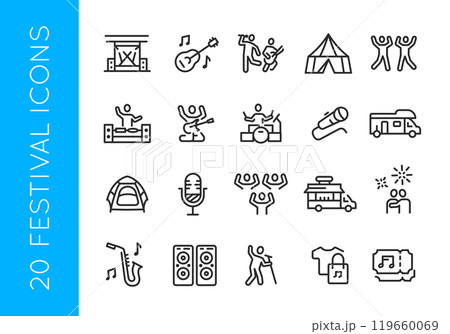 Festival, outdoors, event line icons Festival, outdoors, event line icons 119660069