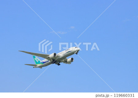 離陸する旅客機　上昇していく旅客機　羽田空港の風景 119660331
