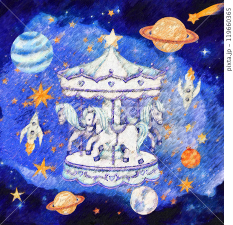 宇宙を旅する幻想的なメリーゴーランド 宇宙を旅する幻想的なメリーゴーランド 119660365