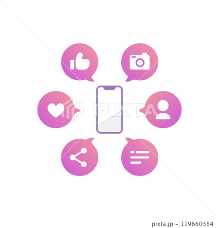スマホとSNSマーケティングのアイコン(グラデーションピンク) 119660384
