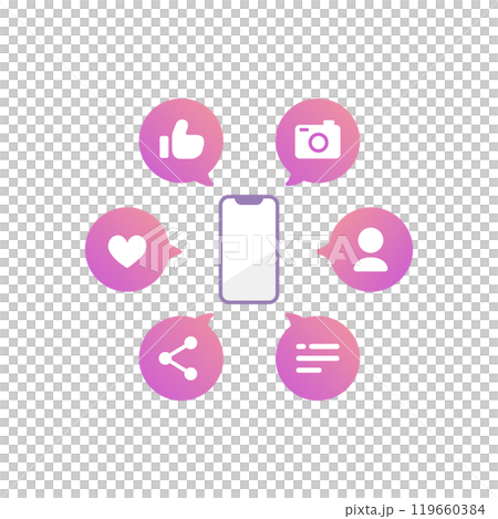 Smartphone and SNS marketing icon (gradient pink) Smartphone and SNS marketing icon (gradient pink) 119660384