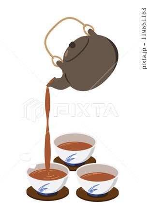 汲み出し茶碗に急須でお茶を回し注ぎするイラスト 汲み出し茶碗に急須でお茶を回し注ぎするイラスト 119661163