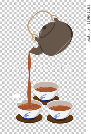 汲み出し茶碗に急須でお茶を回し注ぎするイラスト 汲み出し茶碗に急須でお茶を回し注ぎするイラスト 119661163