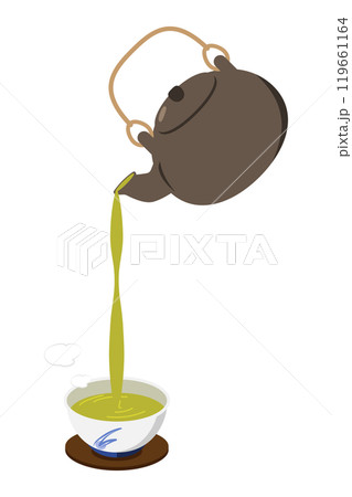 汲み出し茶碗に急須でお茶を注ぐイラスト 汲み出し茶碗に急須でお茶を注ぐイラスト 119661164
