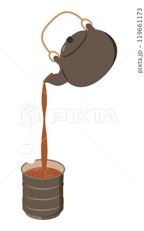 湯のみに急須でお茶を注ぐイラスト 119661173