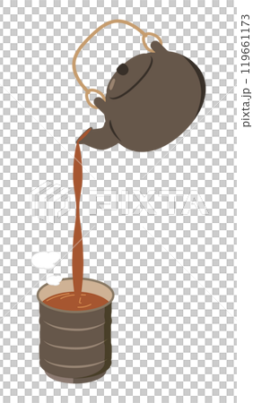 湯のみに急須でお茶を注ぐイラスト 119661173