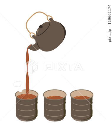 湯のみに急須でお茶を回し注ぎするイラスト 119661174