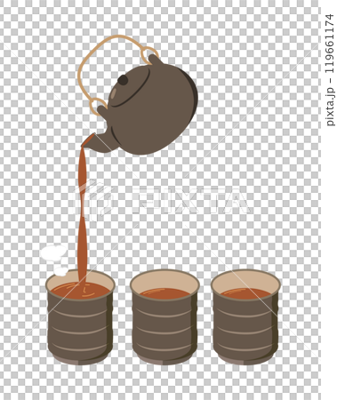 湯のみに急須でお茶を回し注ぎするイラスト 119661174