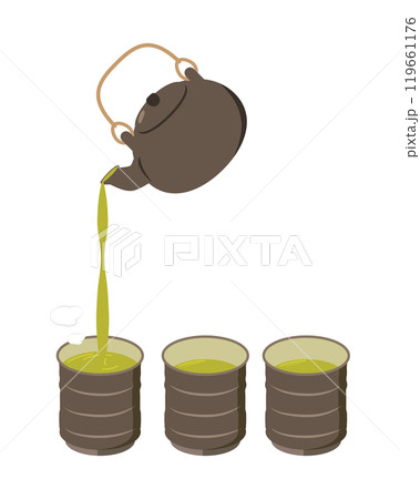湯のみに急須でお茶を回し注ぎするイラスト 119661176