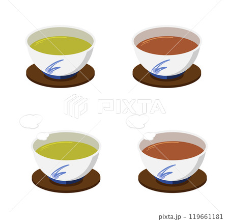 汲み出し茶碗にいれたお茶のイラストのセット 119661181