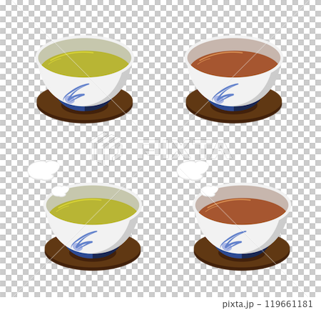 汲み出し茶碗にいれたお茶のイラストのセット 119661181