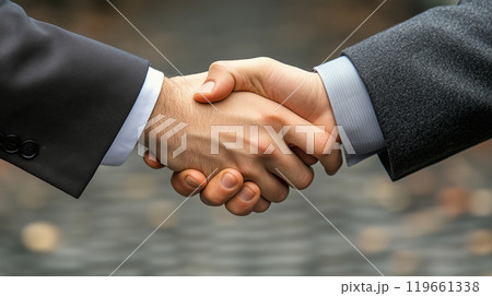 ビジネス街でのビジネスマンの商談の握手 119661338