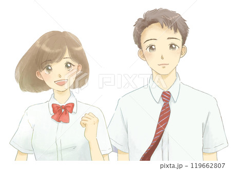 制服を着た男女のイラスト　ガッツポーズ 119662807