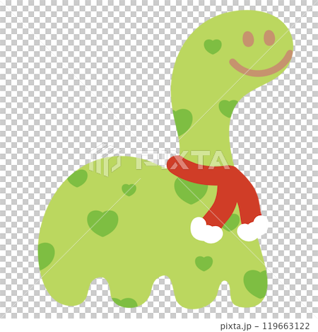 Cute illustration of dinosaur wearing red scarf for Christmas and New Year festive decoration, cartoon, winter elements, animals, sticker, happy holidays, amusement park, patch, doll, brooch, toy Cute illustration of dinosaur wearing red scarf for Christmas and New Year festive decoration, cartoon, winter elements, animals, sticker, happy holidays, amusement park, patch, doll, brooch, toy 119663122