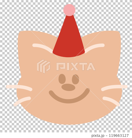 Cute illustration of cat wearing party hat for Christmas and New Year festive decoration, pet shop, vet, kitten cartoon, celebration, adopt and rescue animal, sticker, birthday card, patch, doll, toy Cute illustration of cat wearing party hat for Christmas and New Year festive decoration, pet shop, vet, kitten cartoon, celebration, adopt and rescue animal, sticker, birthday card, patch, doll, toy 119663127