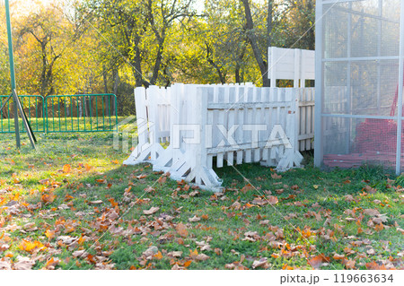 garden landscape nature fence summer background wood tree green white forest country grass 119663634