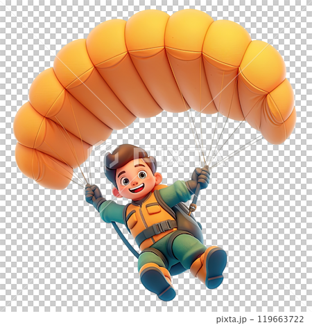 AI-generated item. 3d man jumping with a parachute on a transparent background. 119663722