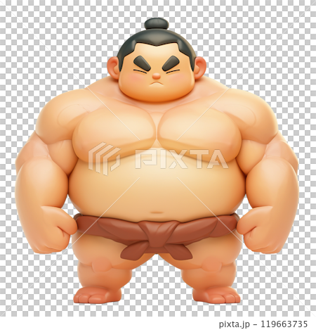 AI-generated item. 3D cartoon sumo wrestler on a transparent background. AI-generated item. 3D cartoon sumo wrestler on a transparent background. 119663735
