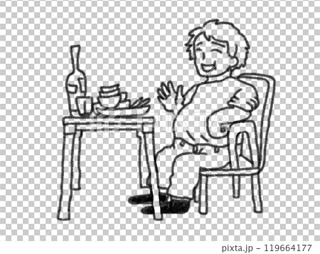 一個用鉛筆畫風格吃飽的人的線條畫插圖 119664177