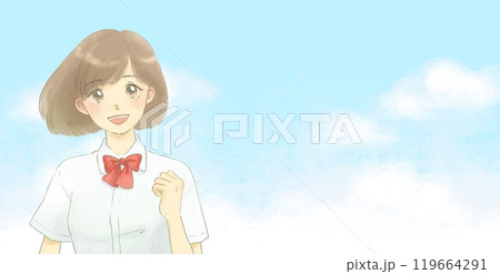 制服を着た女の子と青空のイラスト ガッツポーズ 制服を着た女の子と青空のイラスト ガッツポーズ 119664291