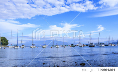 西伊豆のヨットハーバから見た富士山 119664864