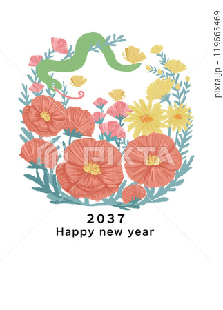 2037年 巳年 年賀状テンプレート 2037年 巳年 年賀状テンプレート 119665469