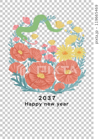 2037年 巳年 年賀状テンプレート 2037年 巳年 年賀状テンプレート 119665469