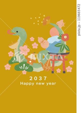 2037年 巳年 年賀状テンプレート 2037年 巳年 年賀状テンプレート 119665472
